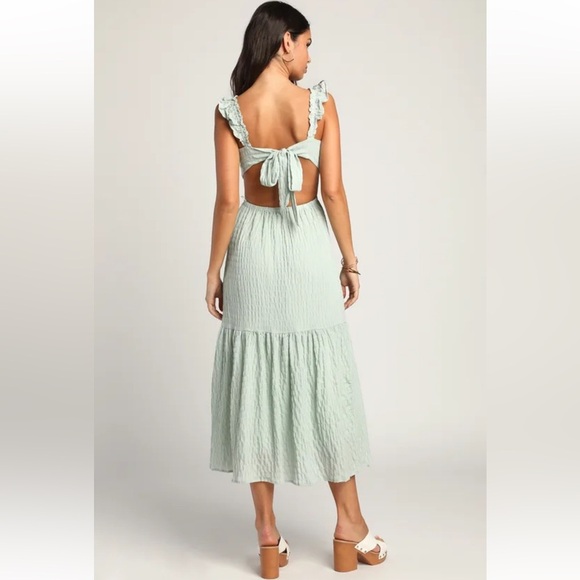 Lulus Dreamiest Darling Mint Smocked Tie-Back Tiered Midi Dress - Picture 2 of 7